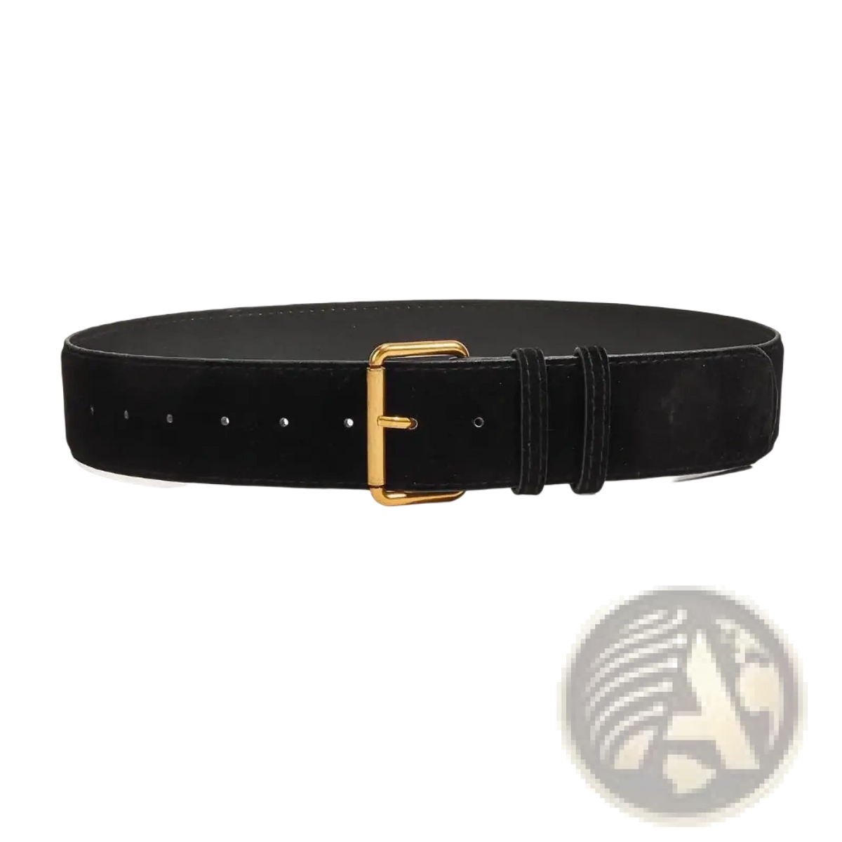 Black suede wide belt for women featuring a gold tone buckle for stylish and elegant wear