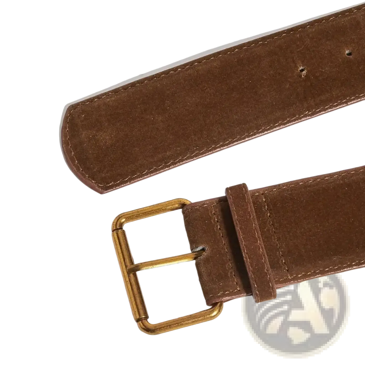 Women suede wide belt in brown with a gold-toned rectangular buckle featuring a soft suede texture