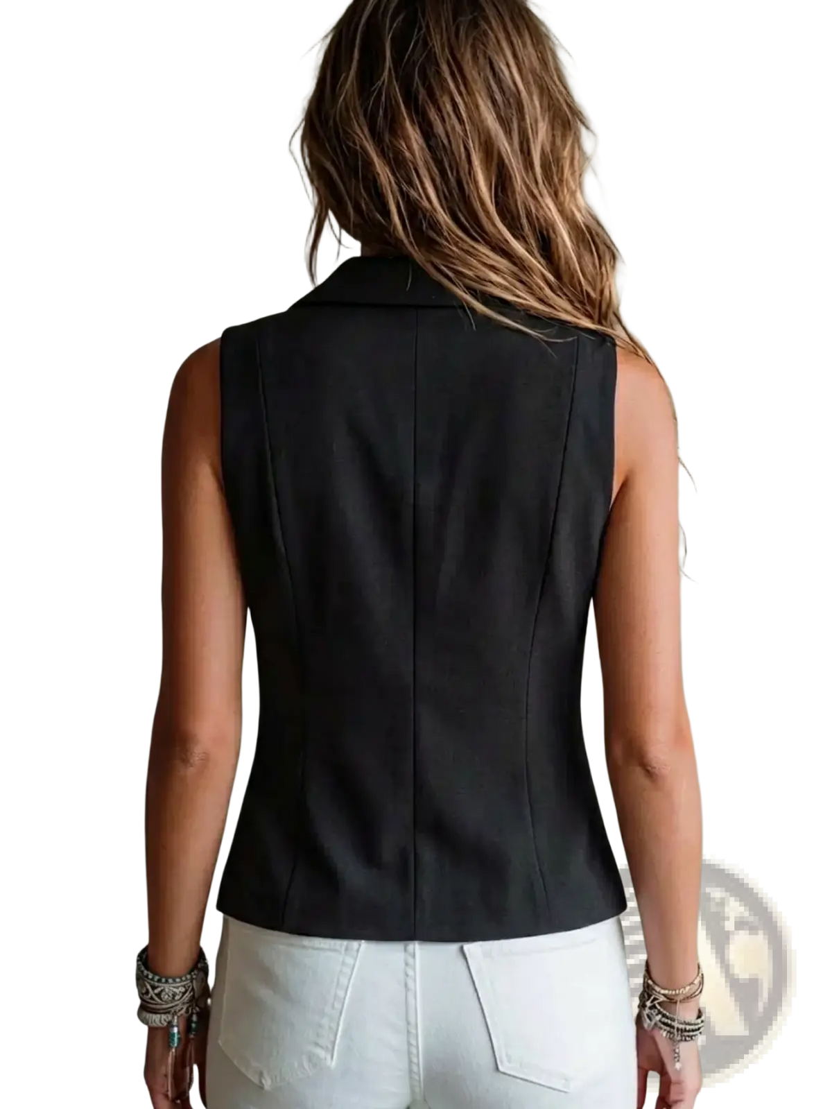 Black sleeveless blazer with tailored fit and structured shoulders for women suit vest formal slim fit waistcoat