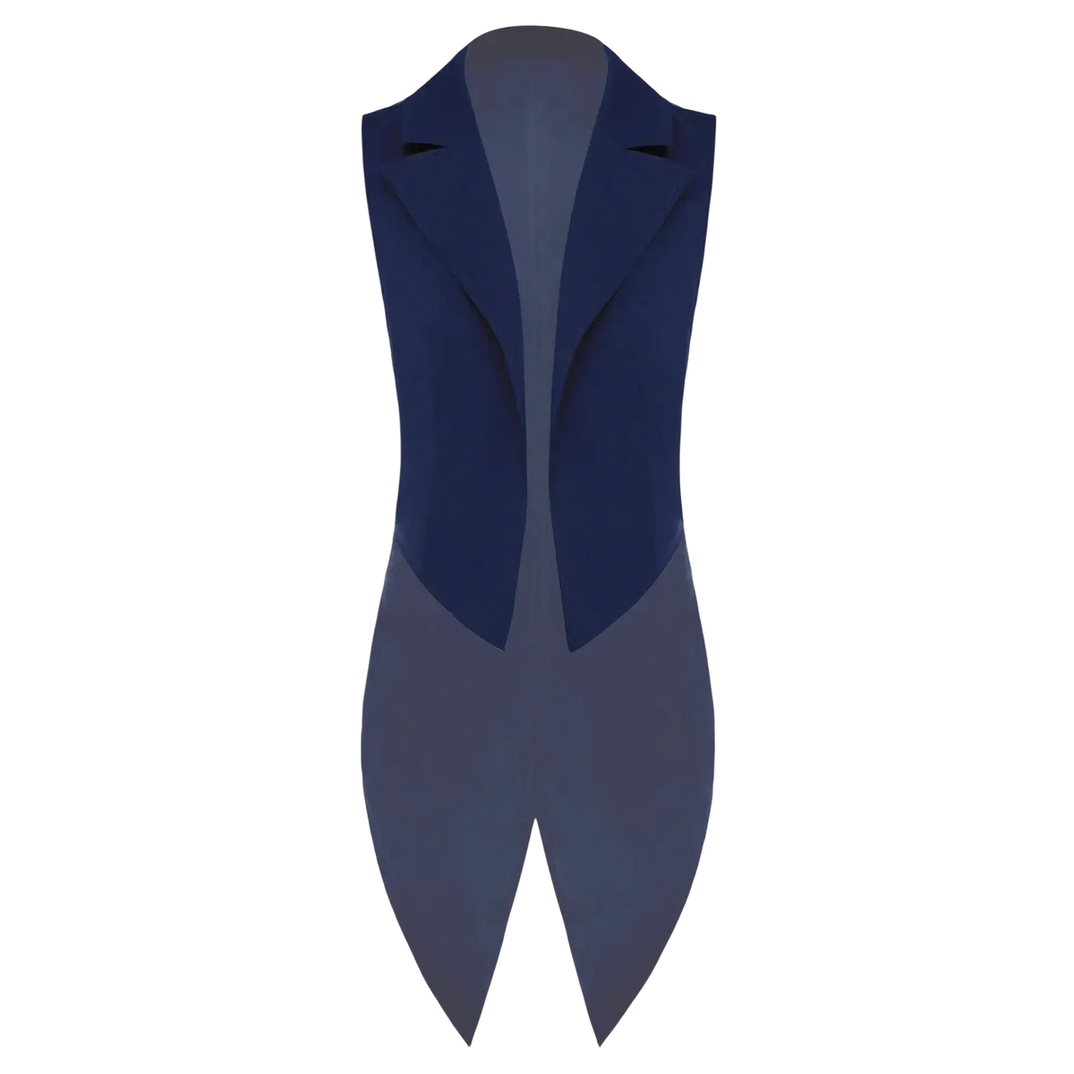 Women tailcoat vest swallowtail tuxedo formal waistcoat in navy blue with notched lapels and sleek modern cut