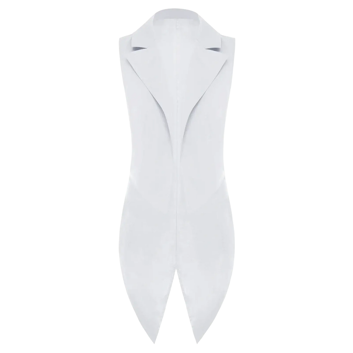 White satin women tailcoat vest with notched lapels and sleek tailored fit for formal tuxedo wear