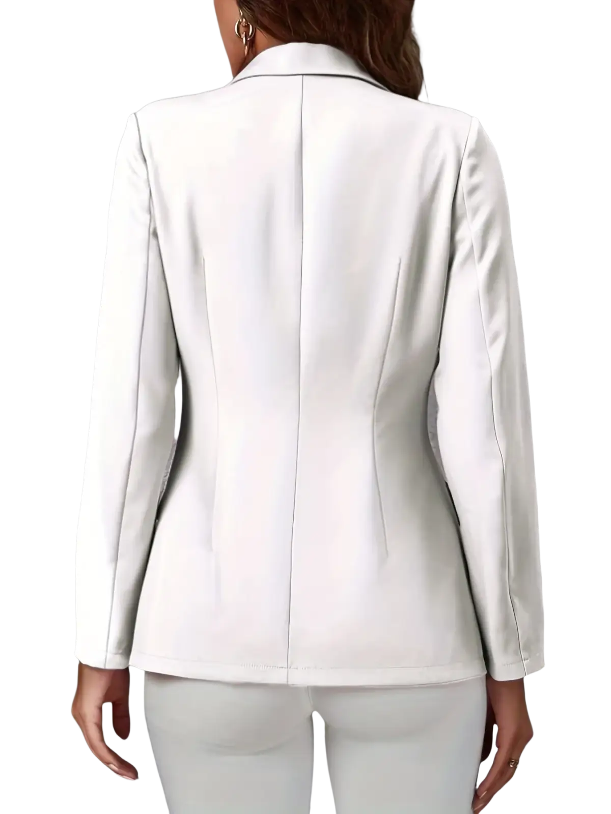 White tailored twill blazer with sleek fit and subtle seam detailing for casual work wear women
