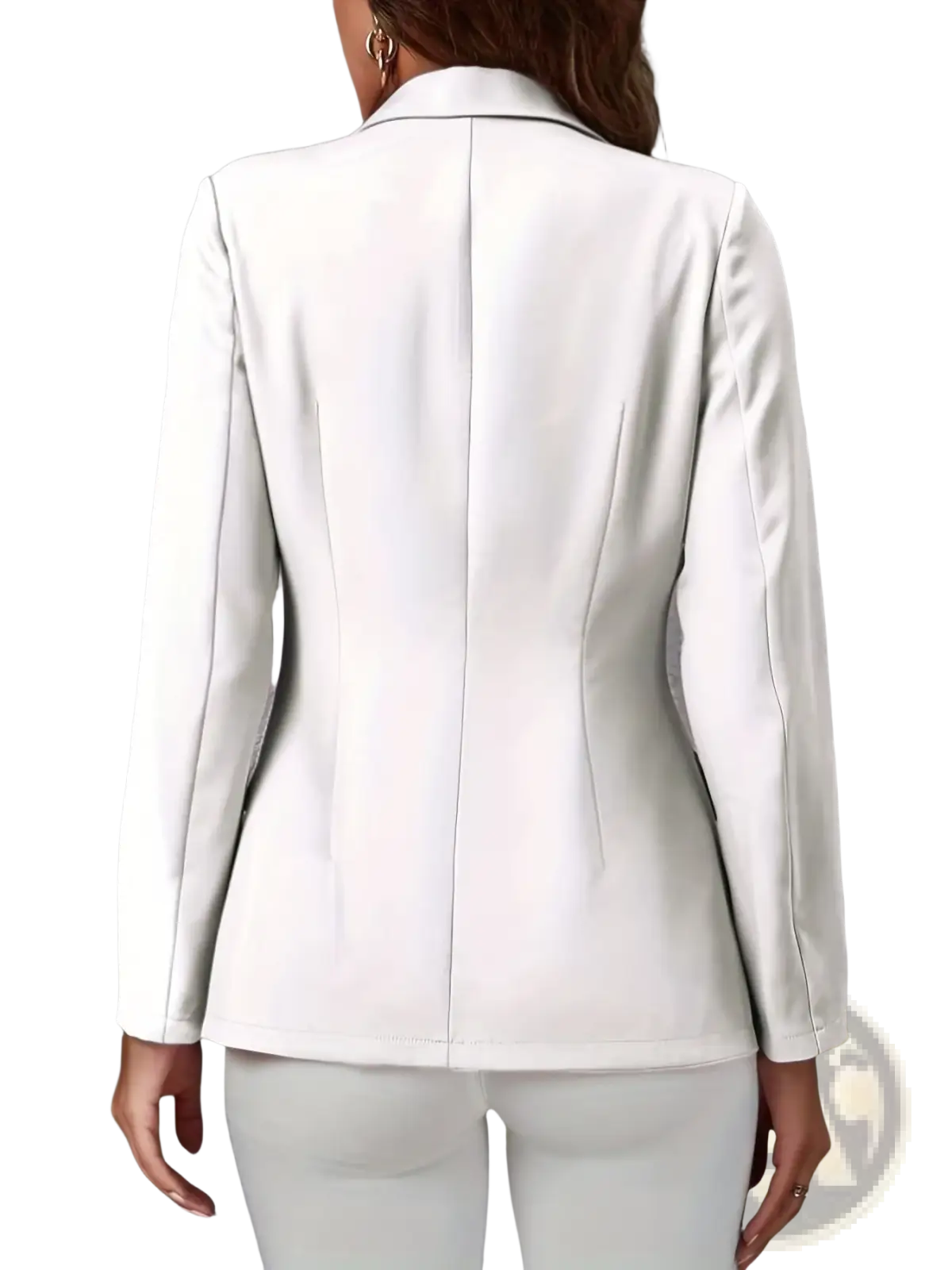 White tailored twill blazer with sleek fit and subtle seam detailing for casual work wear women
