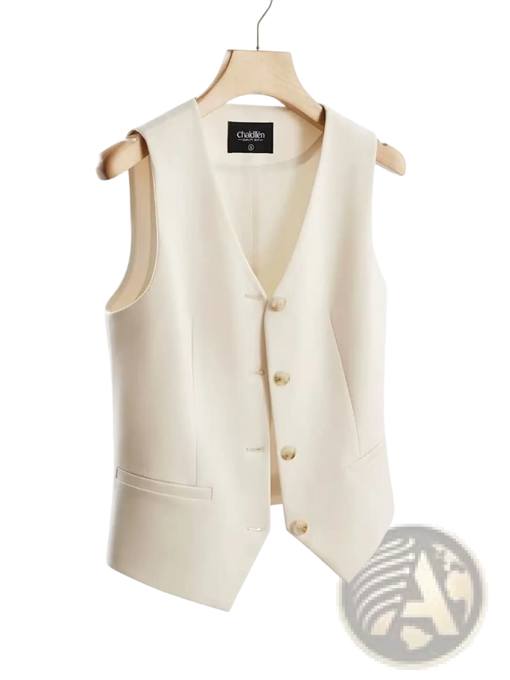 Women tailored vest in cream polyester with gold-toned buttons and a tailored fit button front top