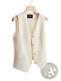 Women tailored vest in cream polyester with gold-toned buttons and a tailored fit button front top