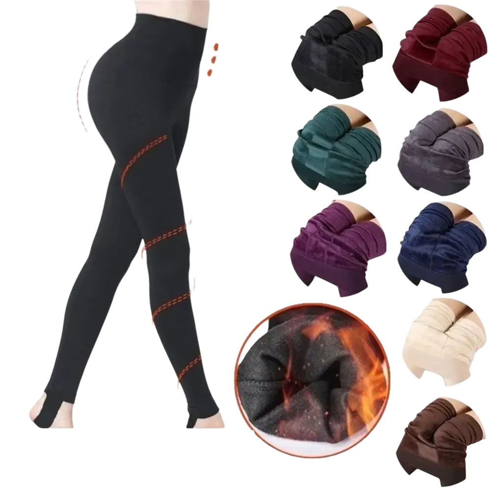 Black high-waisted women thermal fleece lined leggings with plush warm inner lining for cold weather use