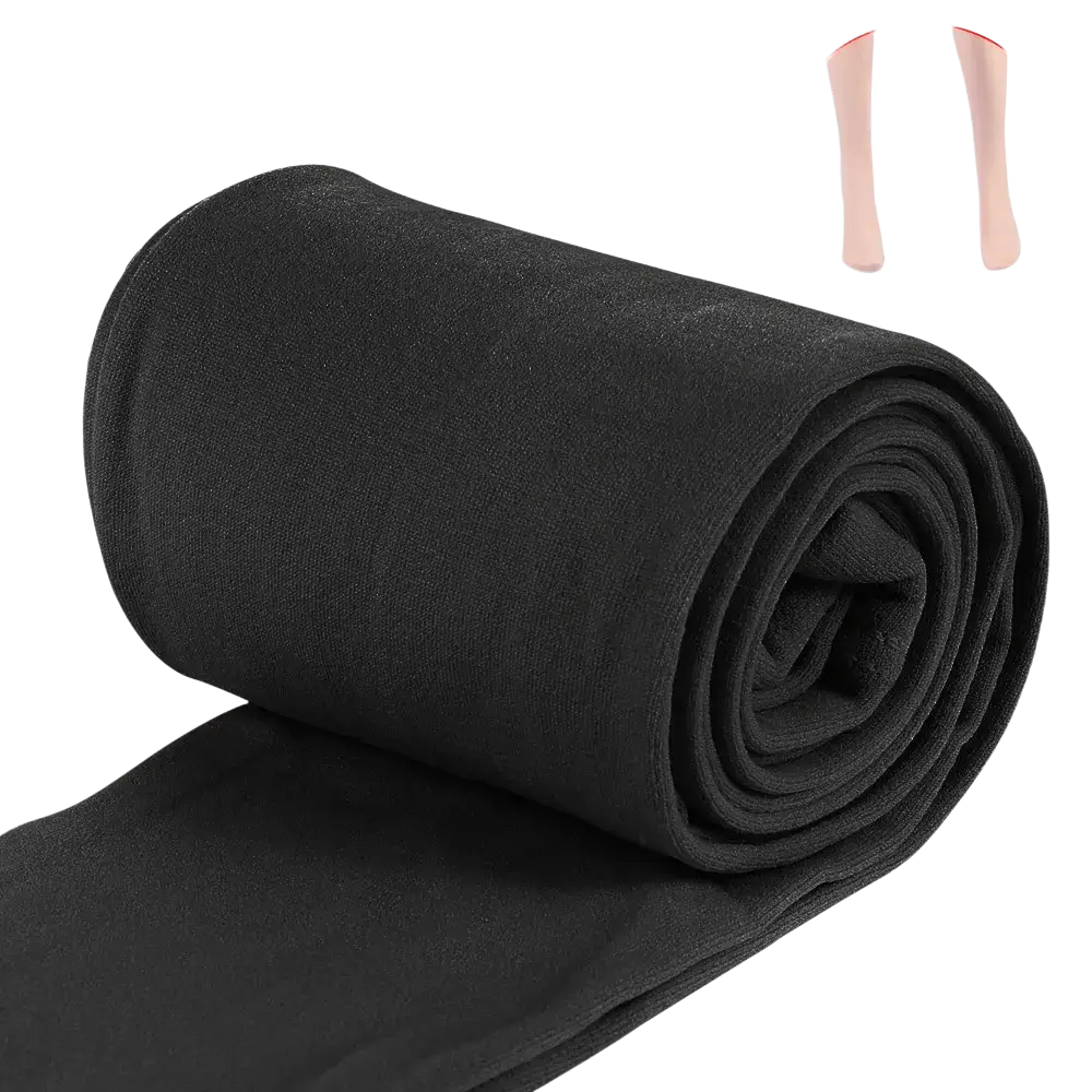 Black smooth-textured women thermal fleece lined leggings rolled neatly for display showing fabric quality and warmth