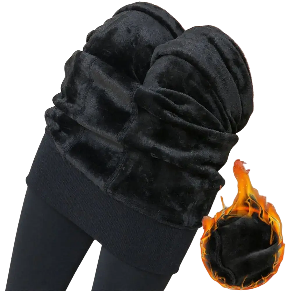 Women thermal fleece lined leggings in black velvet with a plush interior and snug fit for warmth and comfort
