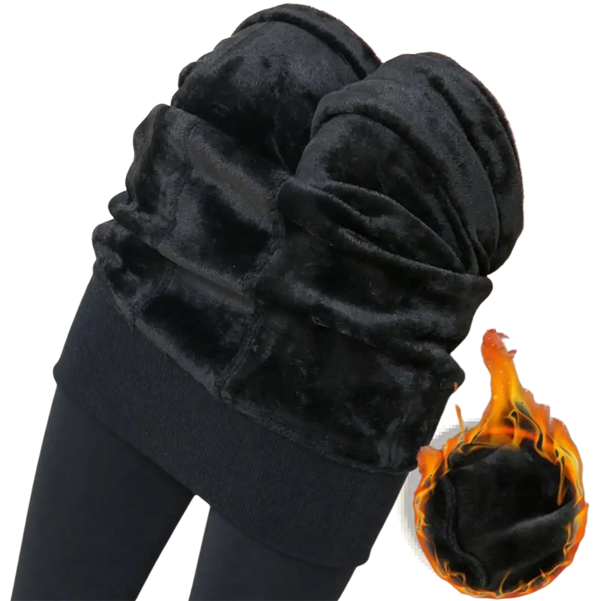 Women thermal fleece lined leggings in black velvet with a plush interior and snug fit for warmth and comfort