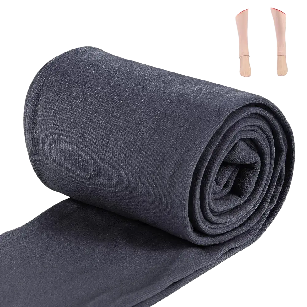 A rolled-up pair of dark gray women thermal fleece lined leggings with smooth texture and a snug fit
