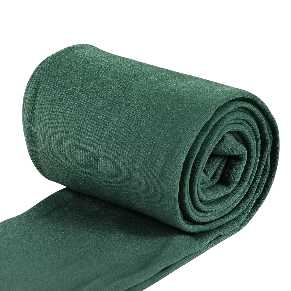 A rolled-up pair of dark green women thermal fleece lined leggings with soft texture and seamless design