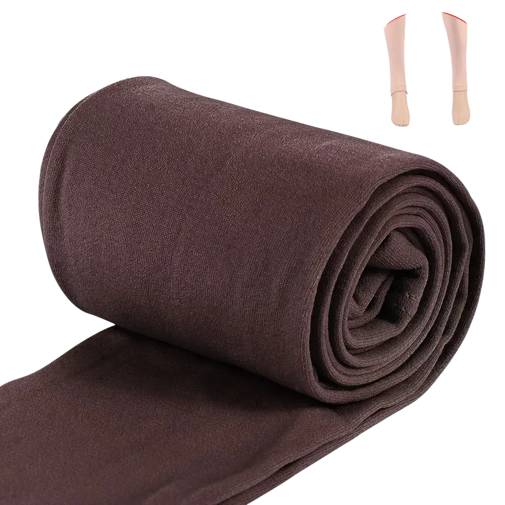 A rolled-up pair of dark brown women thermal fleece lined leggings with soft texture and seamless finish