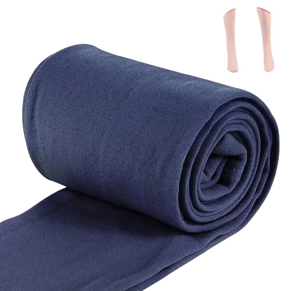Rolled-up navy blue women thermal fleece lined leggings made of soft textured fabric with a snug fit and smooth finish