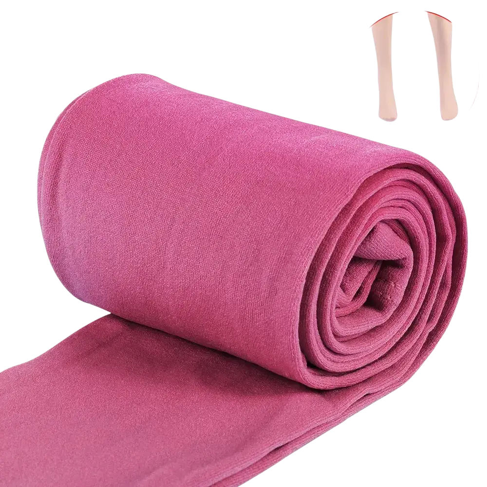 A rolled-up pair of vibrant fuchsia women thermal fleece lined leggings with soft smooth fabric texture