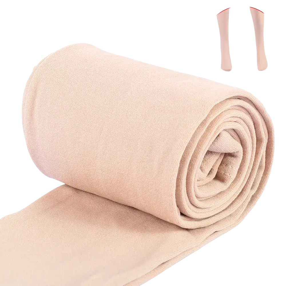 A soft nude-colored women thermal fleece lined tights roll showing smooth stretchy fabric with subtle texture
