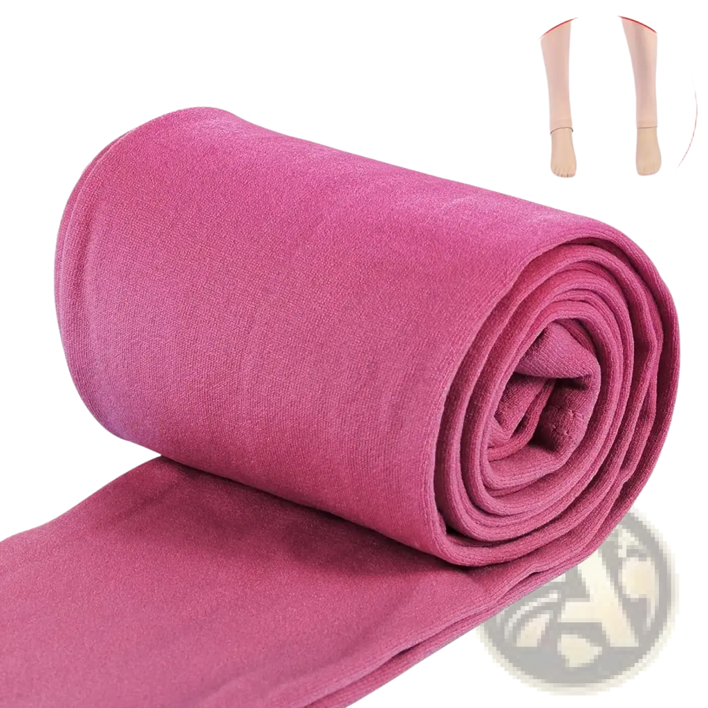 A rolled-up pair of vibrant fuchsia women thermal fleece lined leggings with soft smooth fabric texture