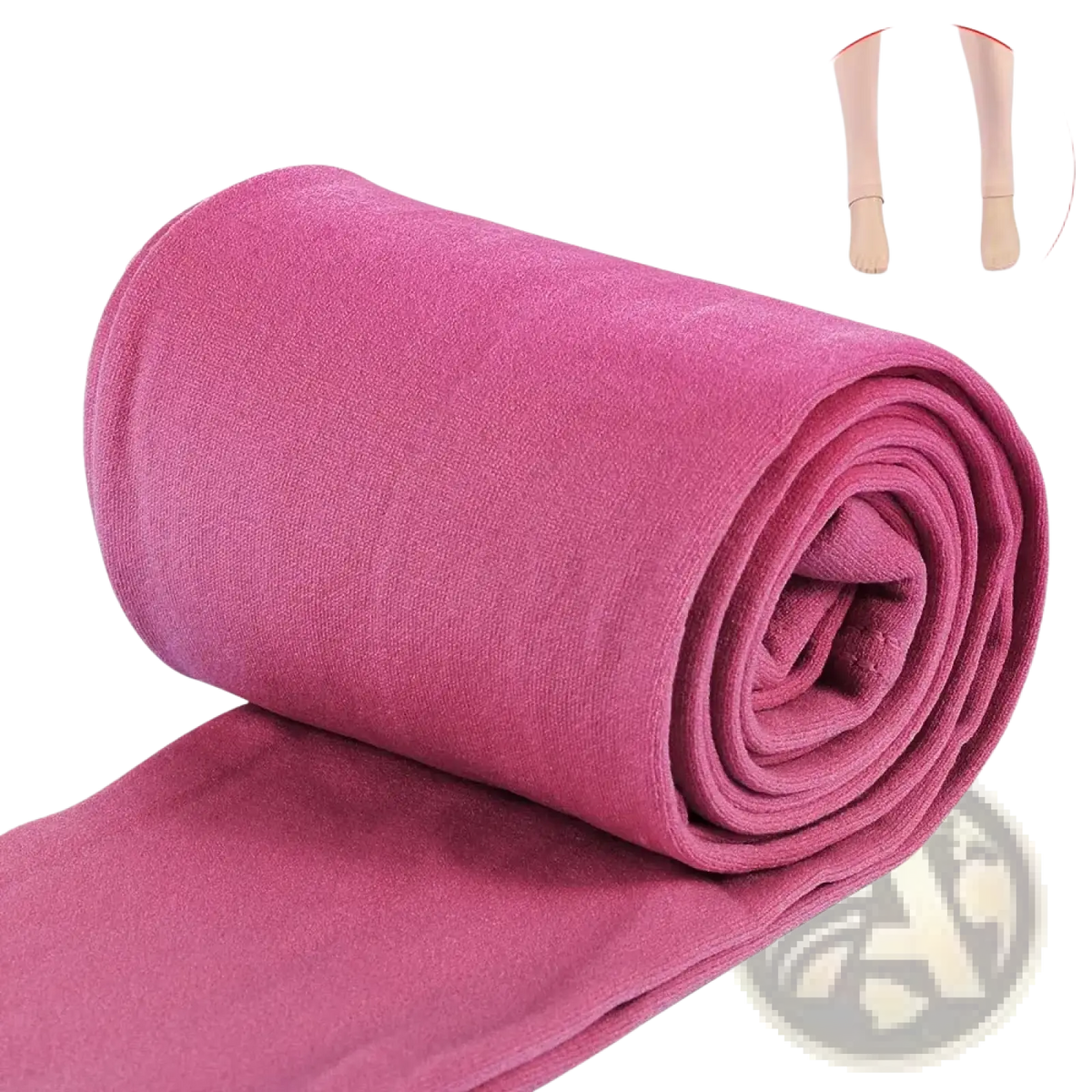 A rolled-up pair of vibrant fuchsia women thermal fleece lined leggings with soft smooth fabric texture