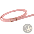 A delicate pink thin pu leather belt with d-ring buckle strap and sleek gold-toned zipper closure for women