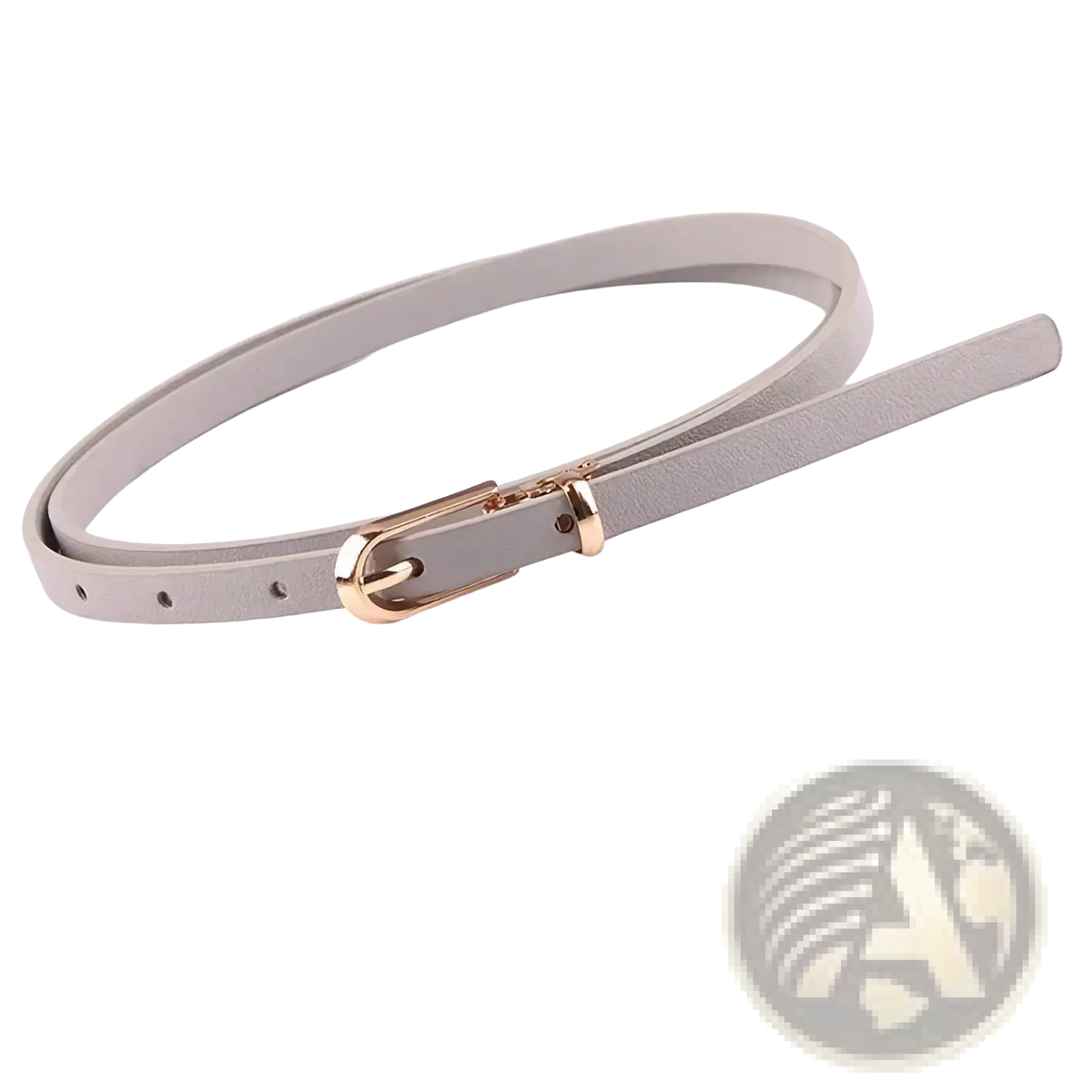A sleek light gray women thin pu leather belt with a minimalist gold tone d ring buckle strap