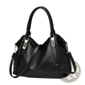 Black leather women tote bag with gold-tone hardware and dual top handles for high capacity shoulder use