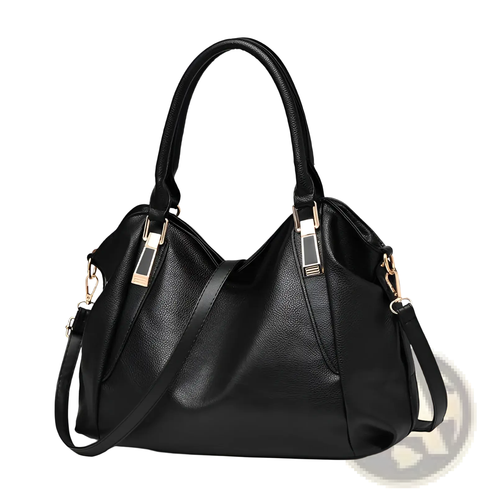 Black leather women tote bag with gold-tone hardware and dual top handles for high capacity shoulder use