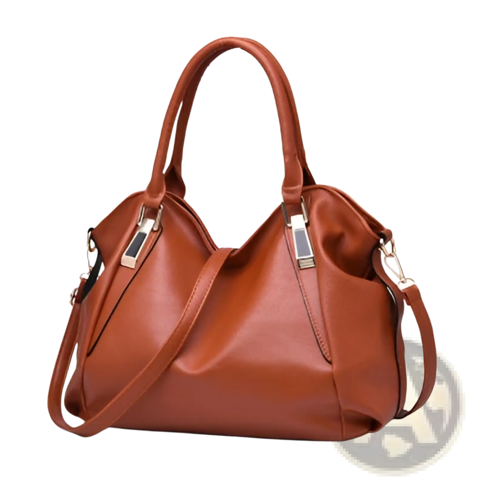 Brown leather women totes bag with structured design high capacity and metallic hardware accents for shoulder use