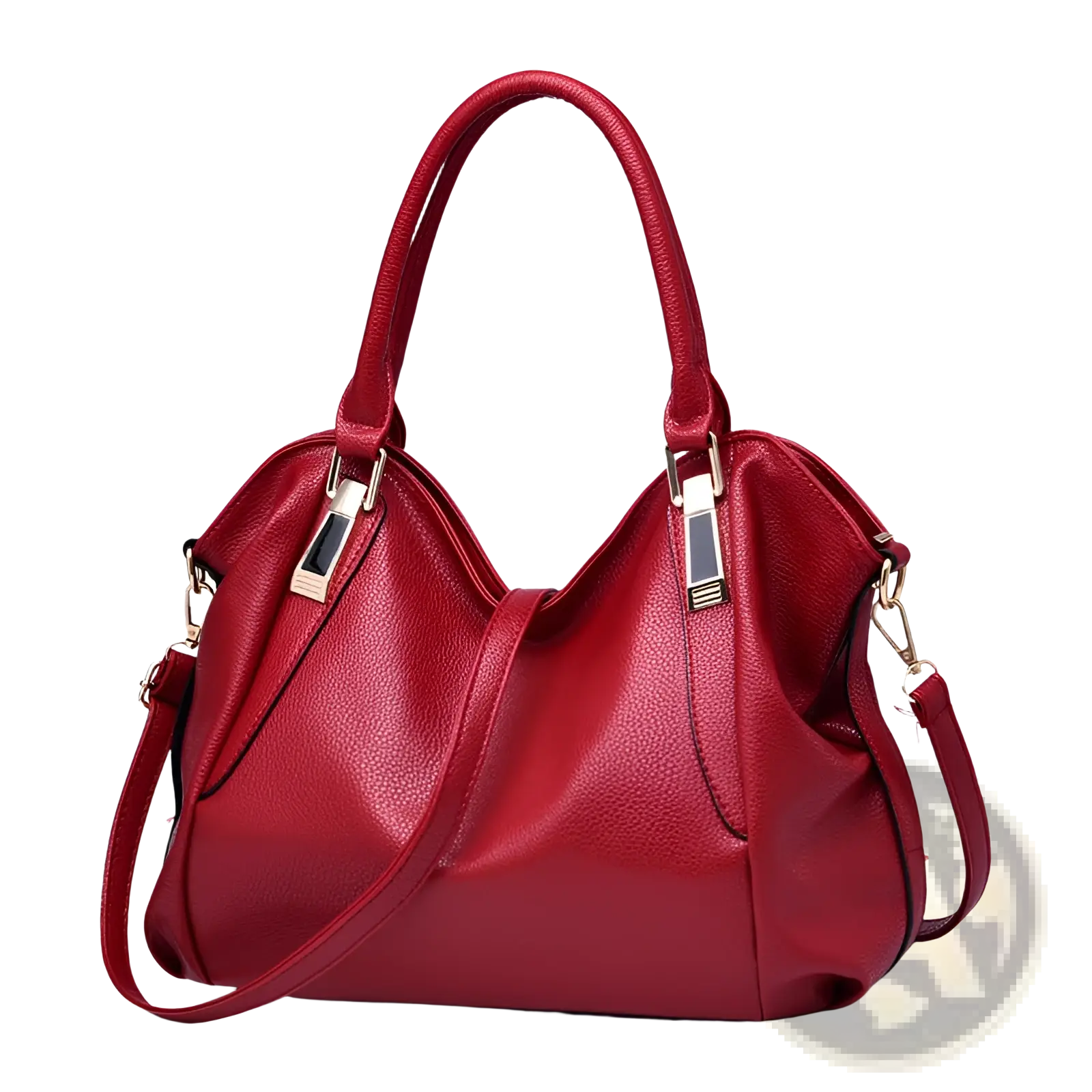 Red leather women totes bag with high capacity gold-tone hardware and detachable shoulder strap