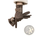 Brown suede and leather women touch screen winter gloves with velvet bow in sleek minimalist design back side visible