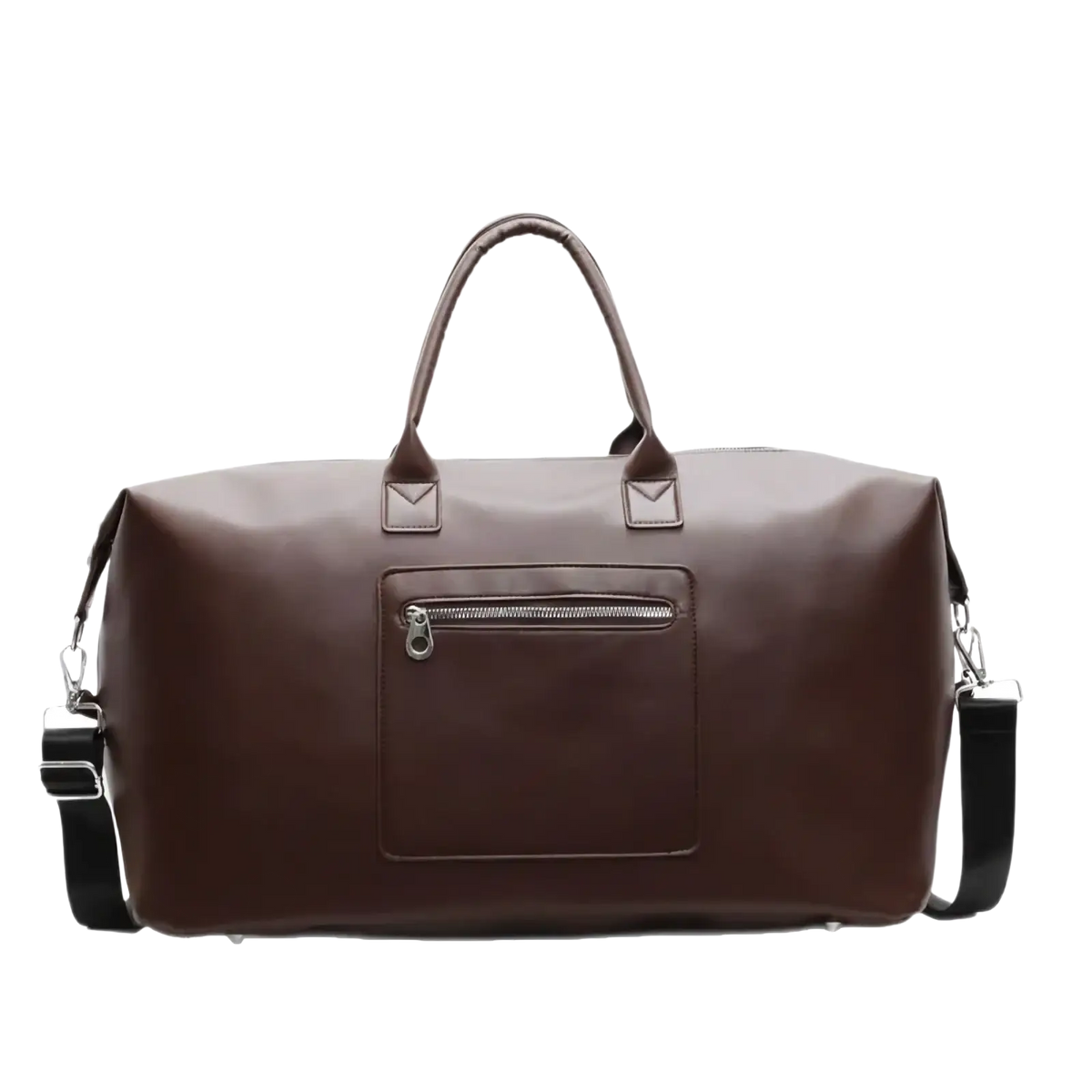 Brown leather women travel duffel bag with top handles and detachable black shoulder strap large pu leather carryon
