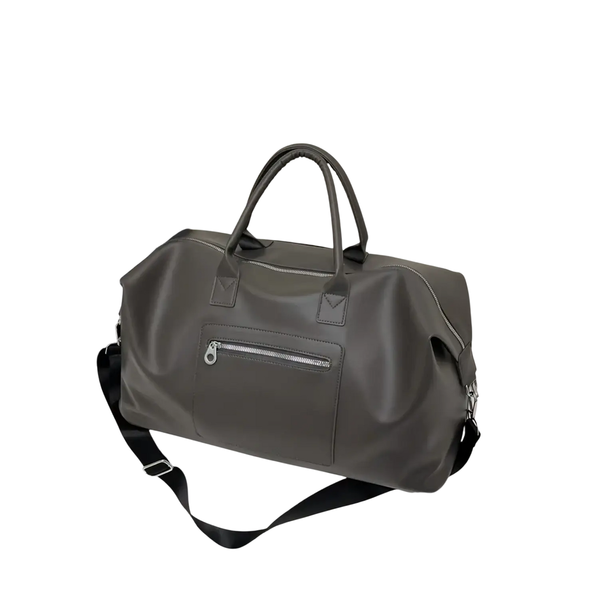 Gray pu leather large women travel duffel bag with top handles and detachable shoulder strap carryon