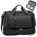 Black nylon women travel duffel bag with multiple zippers and detachable shoulder strap for weekender tote use
