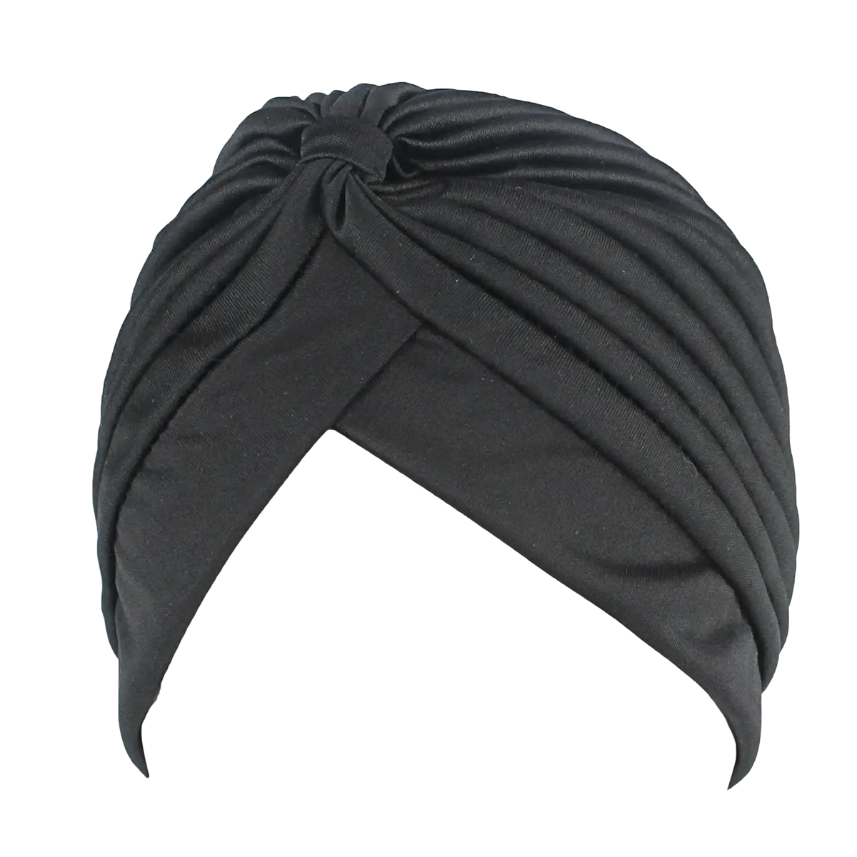 Black knotted turban hat with ribbed fabric texture soft stretchy headwrap chemo cap for women