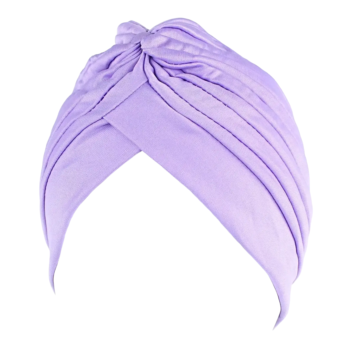 Women turban hat soft stretchy lavender-colored headwrap with gathered knot and vertical pleats for chemo use