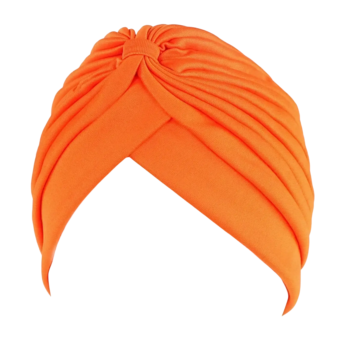 Women turban hat vibrant orange soft stretchy ribbed fabric headwrap with central knot design chemo cap