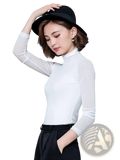 Women turtleneck sheer mesh long sleeve blouse in white with a high-neck design and mesh overlay fabric