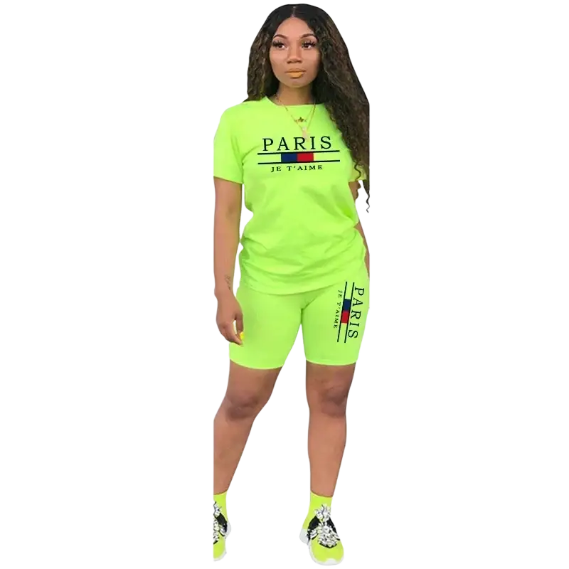 Neon green women two piece tracksuit pullover closure shorts set with adjustable closure type for athletic wear