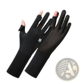Black women UV protection cycling gloves with fingerless design breathable mesh and textured palm grip shown from back side