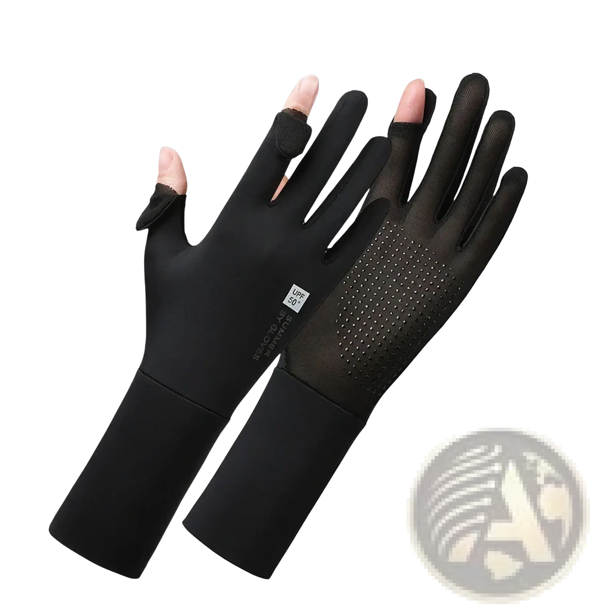 Black women UV protection cycling gloves with fingerless design breathable mesh and textured palm grip shown from back side