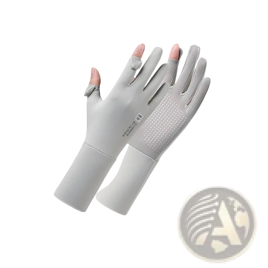 Women uv protection cycling gloves in light gray with fingerless design textured grip and adjustable wrist cuffs