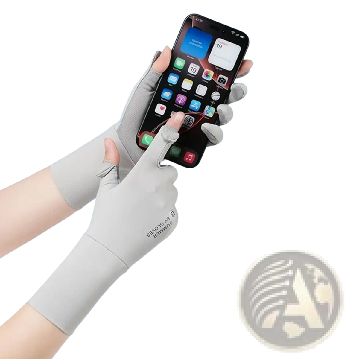 Light gray flip-top touchscreen cycling gloves for women with uv protection and a sleek minimalist design