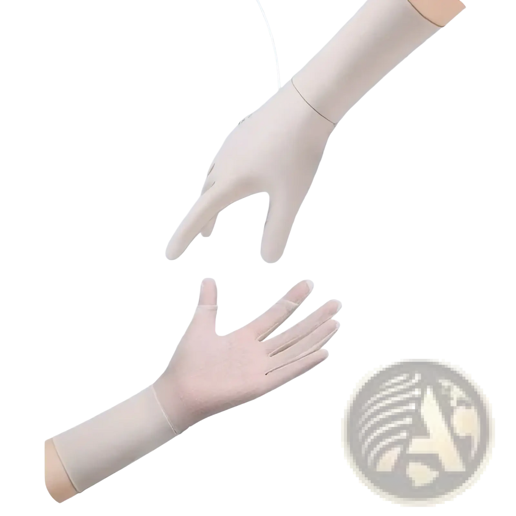 Off-white latex women uv protection cycling gloves with smooth translucent texture and reinforced cuffs