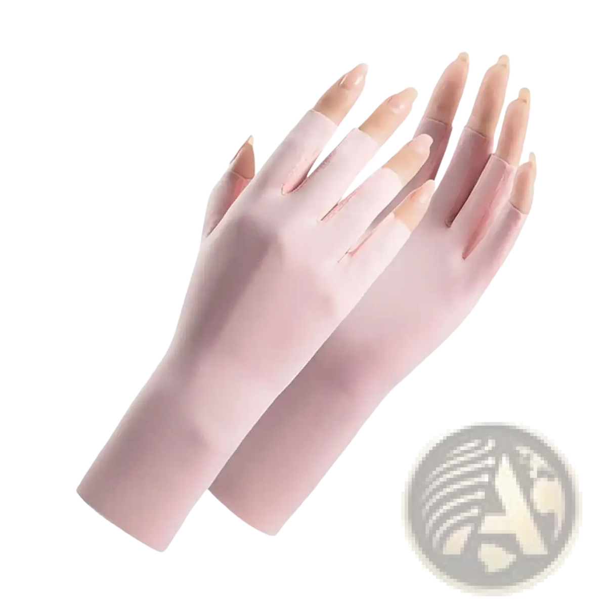 Pink fingerless stretchy fabric gloves with smooth texture and tapered design for women UV protection sunscreen driving