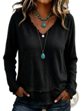 Women v-neck long sleeve black top with frayed hem made of comfortable fabric for casual wear