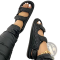 Black quilted leather strap women velcro platform beach sandals with thick sole for comfortable summer wear