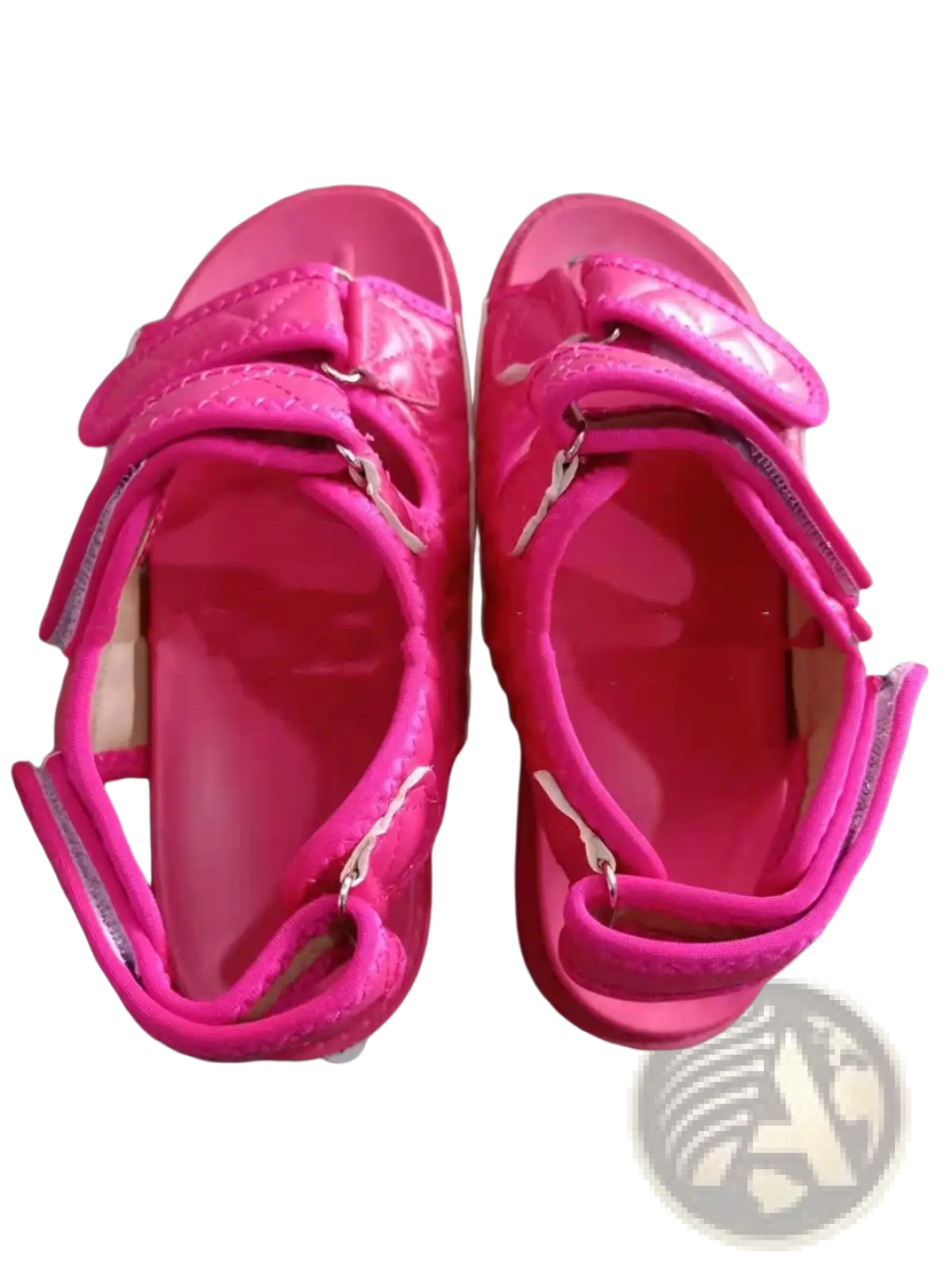 Bright pink women velcro quilted platform beach sandals with velcro straps and a quilted texture for comfort
