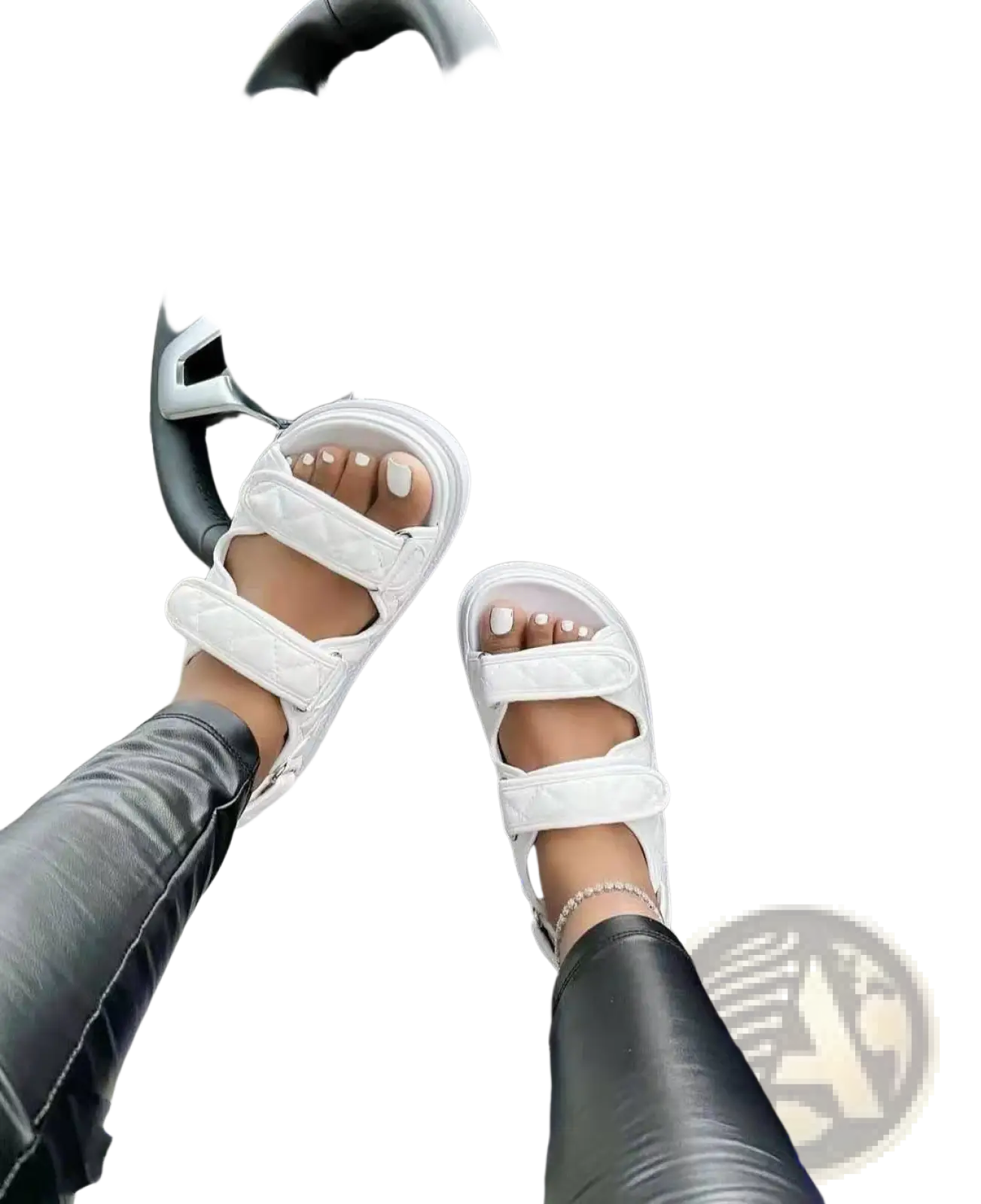 White quilted velcro platform beach sandals for women with two wide straps designed for comfortable wear