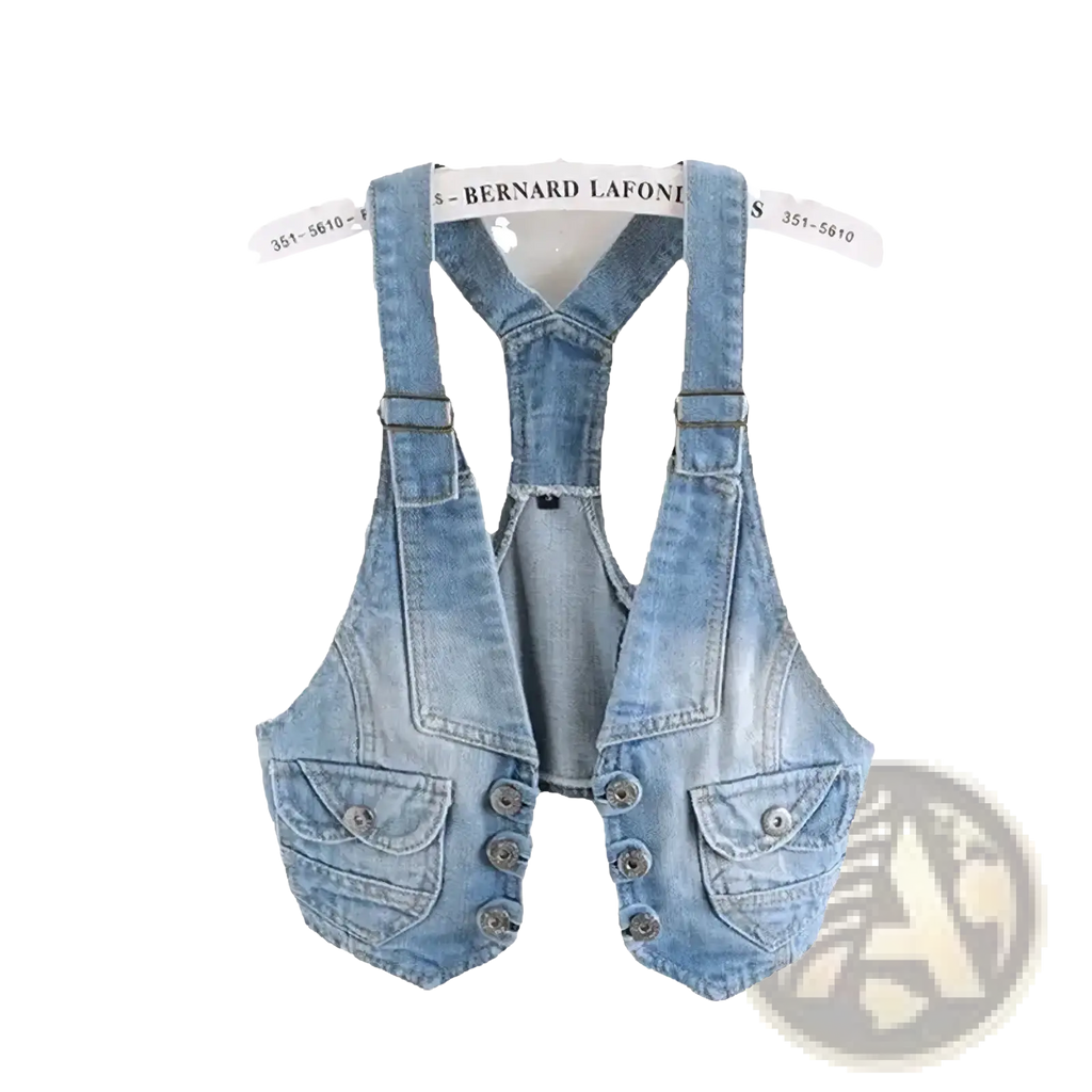 Women vintage light blue denim vest slim sleeveless casual jacket with buttoned front pockets and adjustable straps