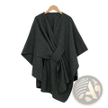 Dark gray woolen poncho shawl cardigan with subtle textured pattern and front knot detail for women warmth