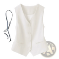 Women white suit vest formal slim fit cream-colored tailored waistcoat with v-neckline and front button closure