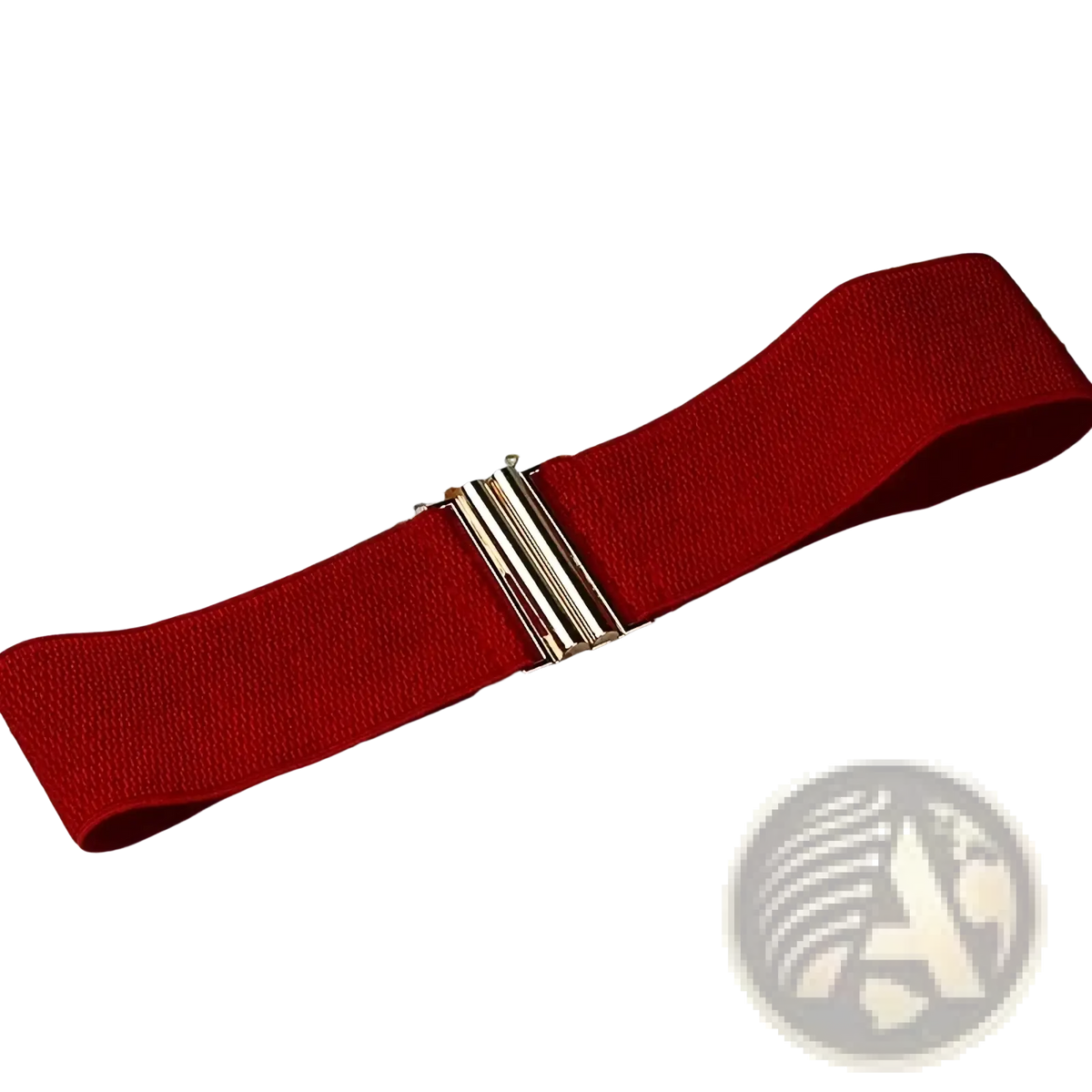 Women wide elastic waist belt in red with a gold-toned metal rectangular buckle for stylish fit and comfort
